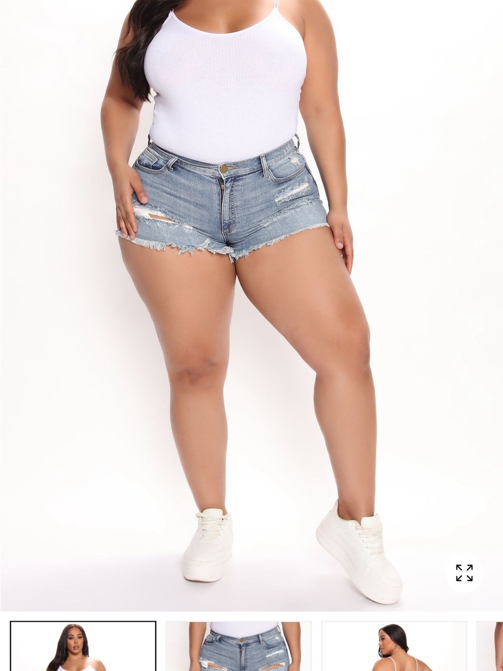 Plus Size Light Blue Distressed Denim Shorts